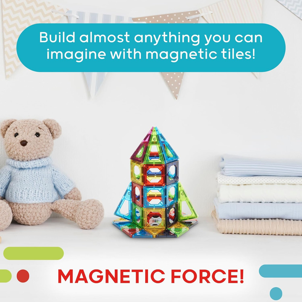 100-Piece 3D Magnetic Tile Set [Amazon Exclusive] Construction Building Block Cr