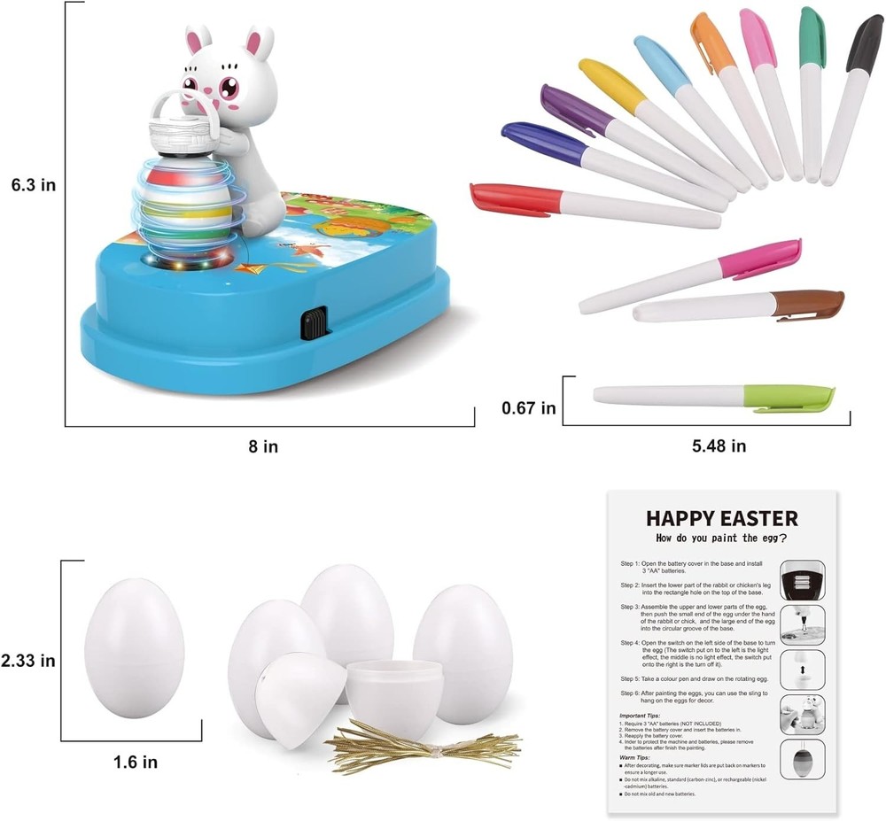 Engfa Easter Egg Decorating Kit with 30 Pcs Eggs and 12 Dying Markers Spinner,