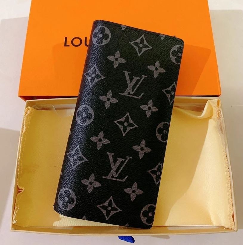 Louis Vuitton Monogram Eclipse Brazza Canvas Long Black Compact Wallet W/Box