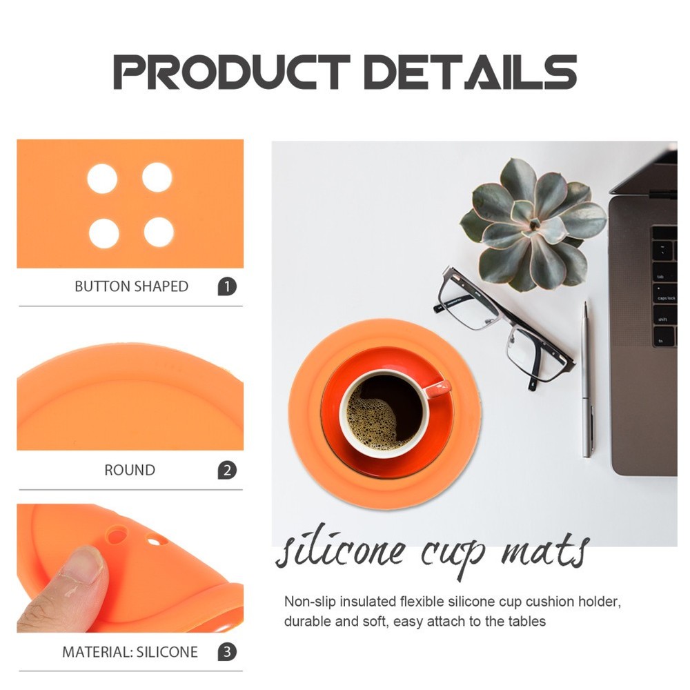 4 Pcs/Pack Silicone Round Coasters Pad Cup Pads Button Shape Mat
