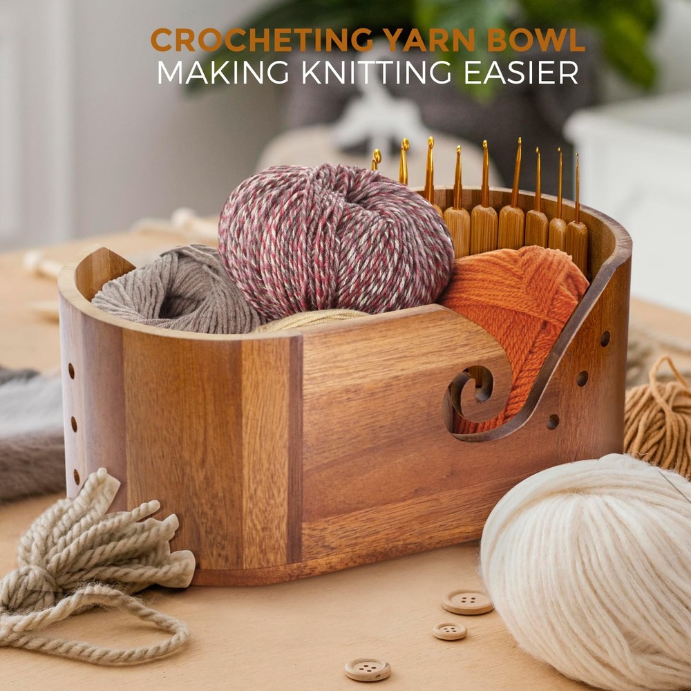 Large Wooden Yarn Bowl Spinner with Hooks