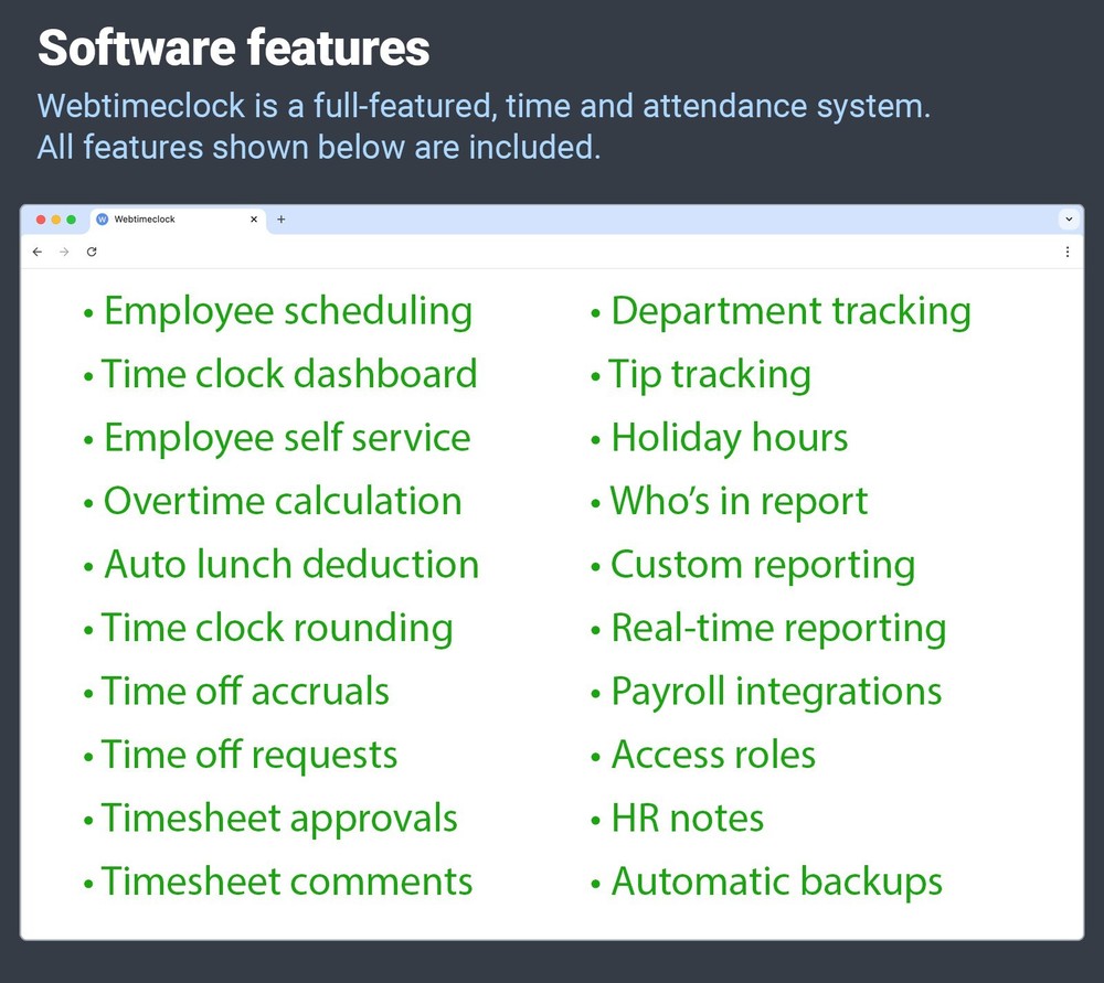 Compumatic PIN + RFID Time Clock, Ethernet WiFi Web Based Cloud Hosted Real-Time