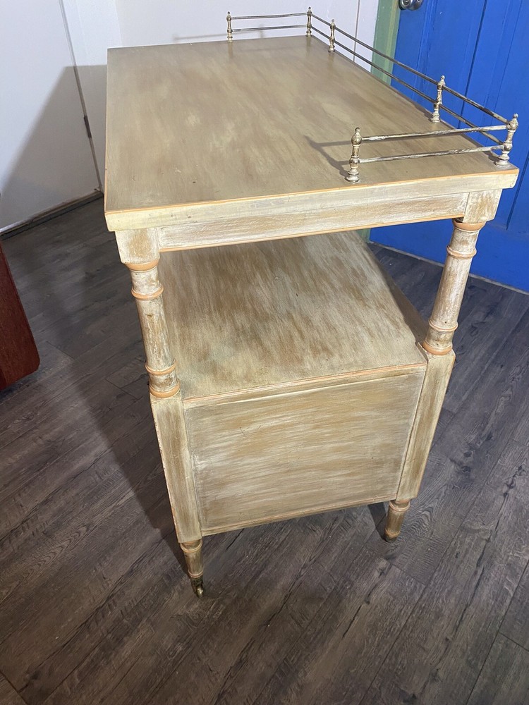 Signed Kittinger Mahogany Drawer Rolling Buffet Server Cart with Brass Gallery