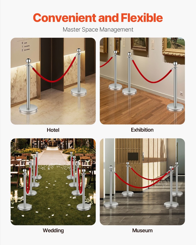 VEVOR 8Pcs Stanchion Posts Crowd Control Queue Barrier Sand Injection Base