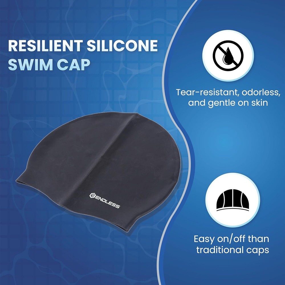 Endless EL1019 Classic Comfortable Plain Silicon Swimming Cap | Black
