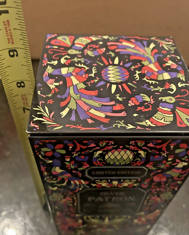 Patrón Silver Tequila Bottle Empty w Box Tin Collector Display Set