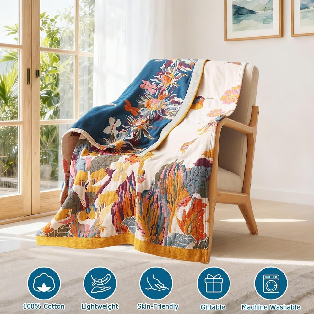 Boho Throw Blanket 100% Cotton Soft Throw Blanket Bed 90"x90" Reversible