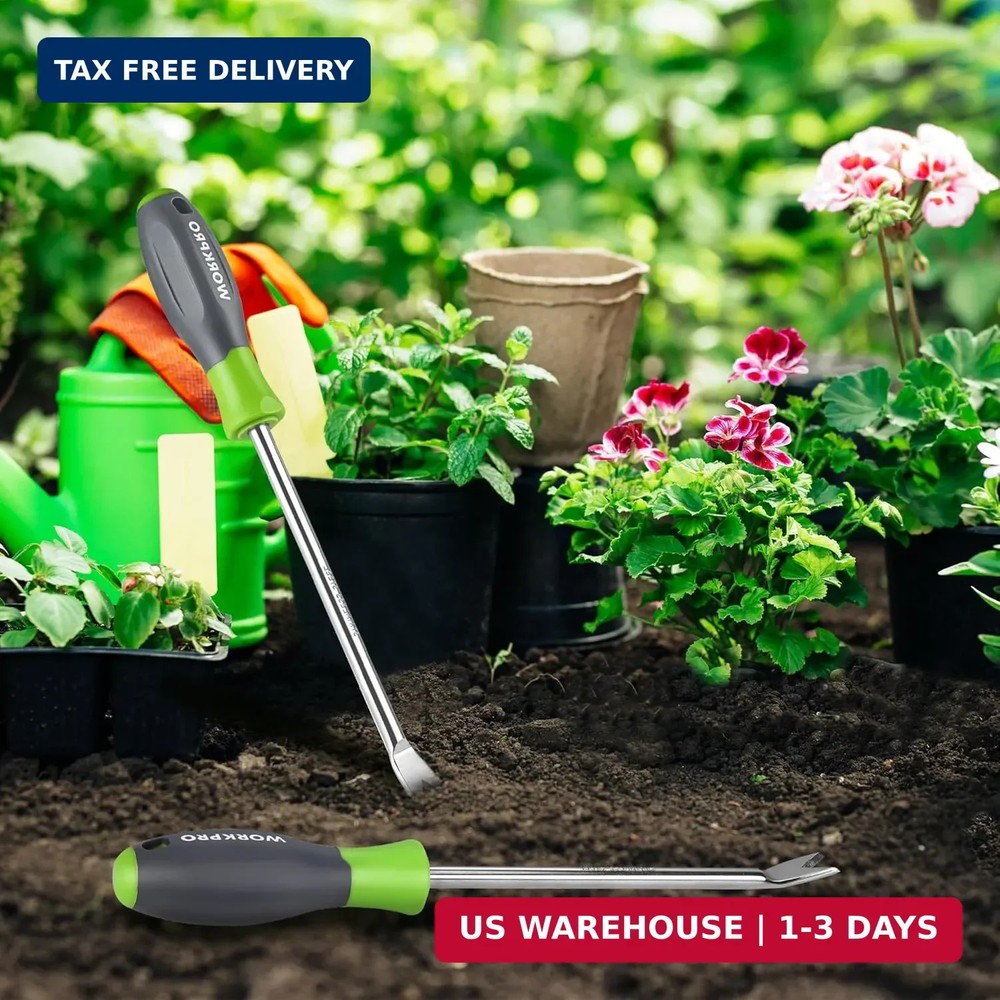 WORKPRO 11.5" Dandelion Weeder Puller Tool with Soft Handle, Polished Stainless
