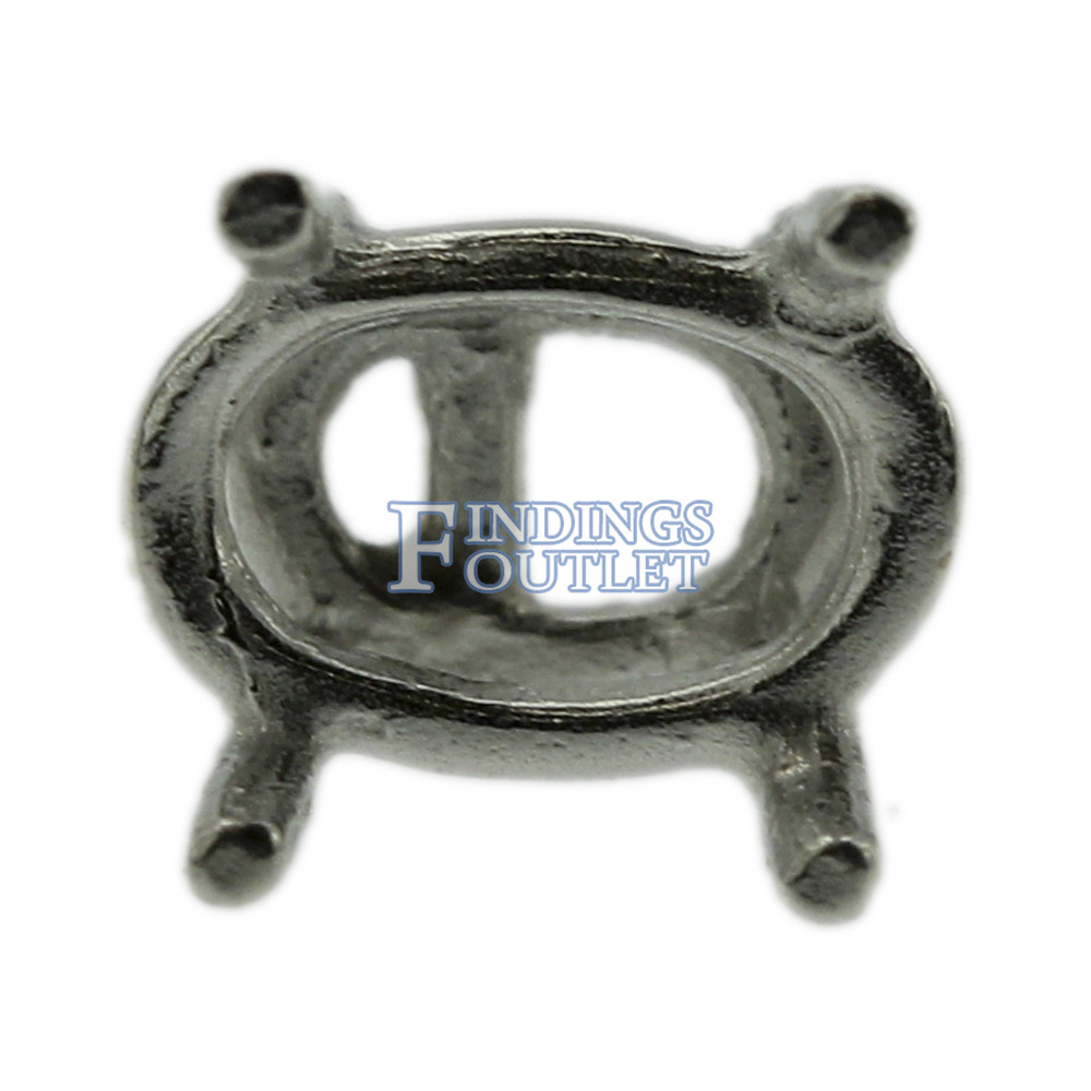 14k White Gold Oval Stud Earring Mounting Setting Push Back Post 4 Prong