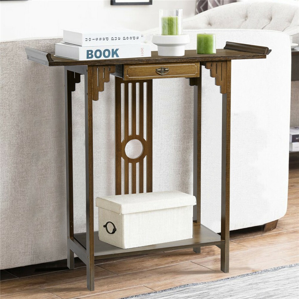 Rustic Console Sofa Table Narrow Console Table with Shelf Wood Entry Hall Table