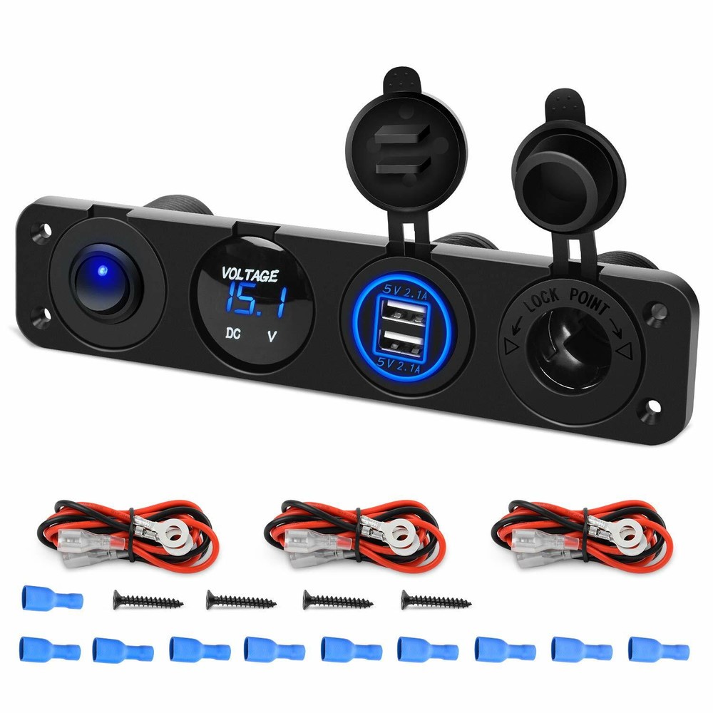 Nilight 4 in 1 ON/OFF Charger Socket Panel Dual USB Power Outlet Toggle Switch