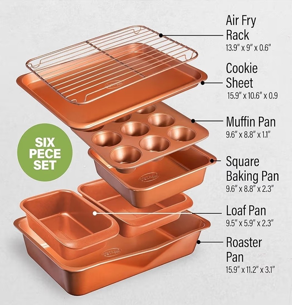 Gotham 6 Pc Srackmaster Ceramic Copper Titanium Bakeware Set Non Stick NEW