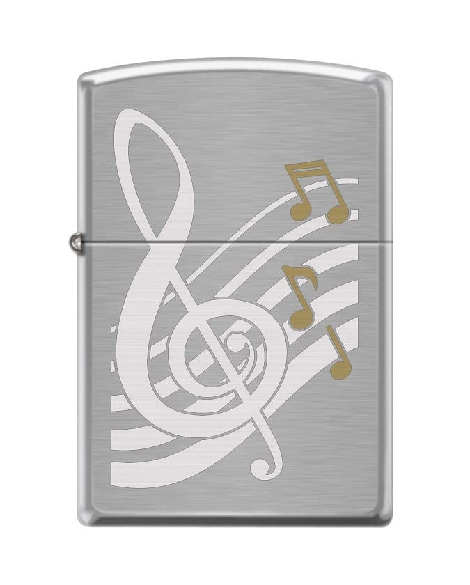Zippo Lighter-Music Notes Brushed Chrome Windproof Lighter #Z5421