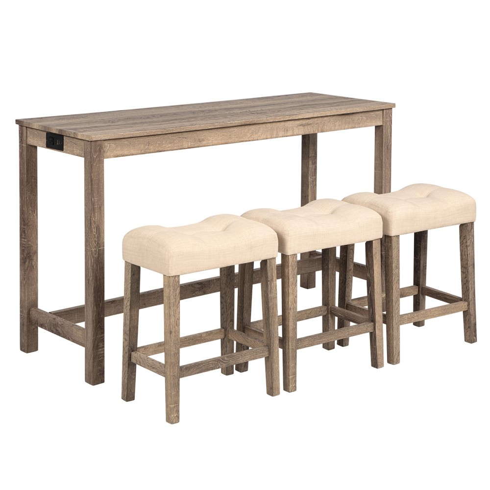 Bar Table Set Power Outlet Sofa Bar Table W Stools Couch Table W 3 Padded Stools