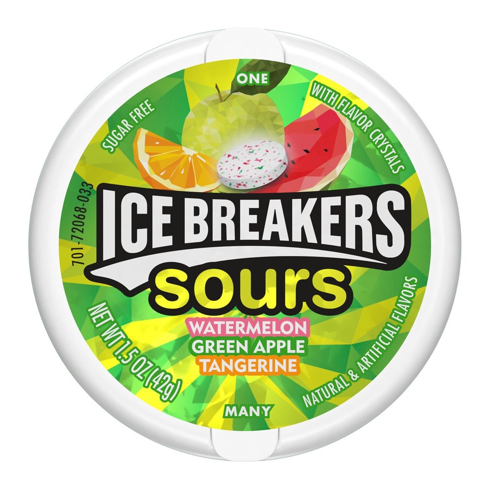 ICE BREAKERS Sours Assorted Fruit Flavored Sugar Free Mints Tins, 1.5 oz