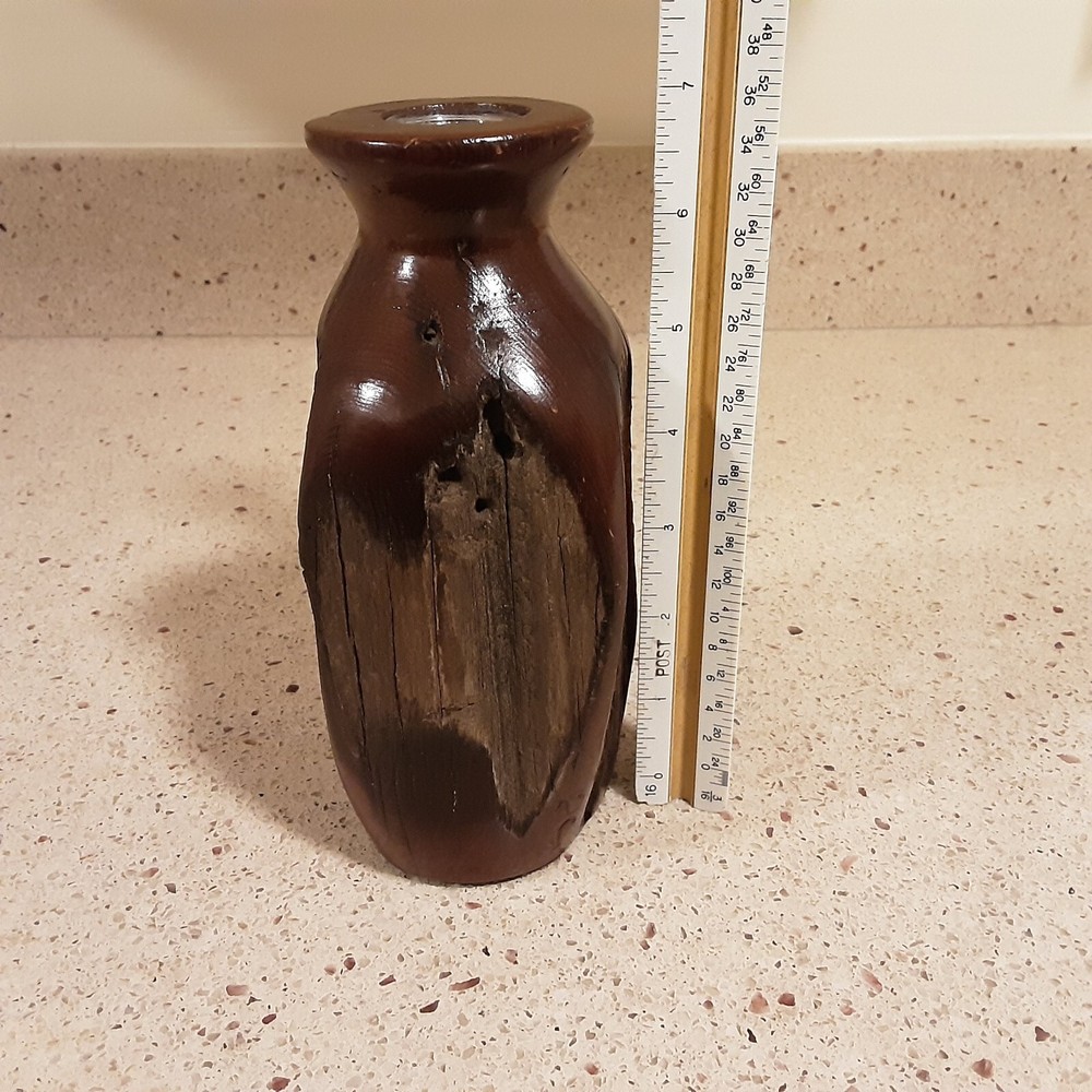 Turned Reclaimed Wood Vase ~ 7" Tall Signed J2