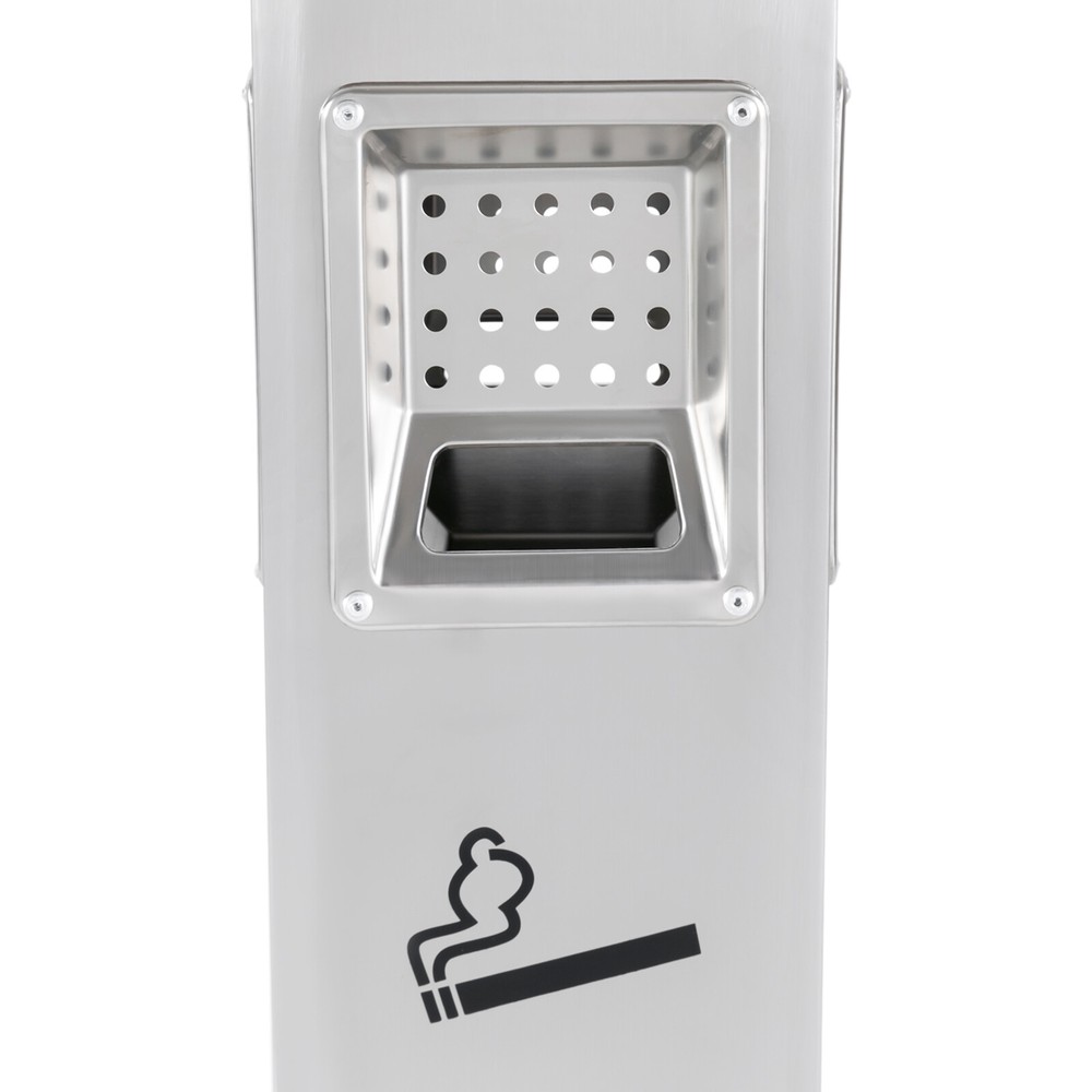Metal Vertical Trash Bin Cigarette Butts Ash Outdoor Trash Can Container Silver