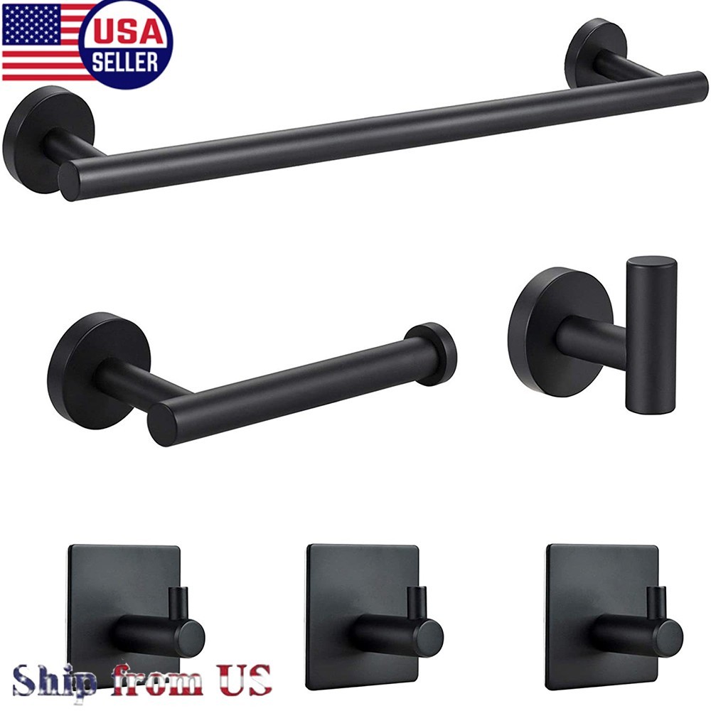 6pcs Bathroom Hardware Accessories Set Towel Bar Set Black