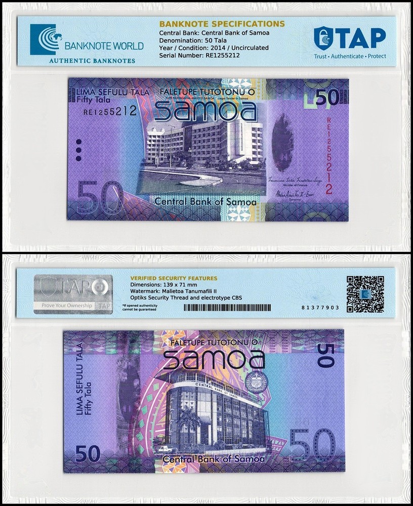 Samoa 50 Tala, 2014 ND, P-41b, UNC, TAP Authenticated
