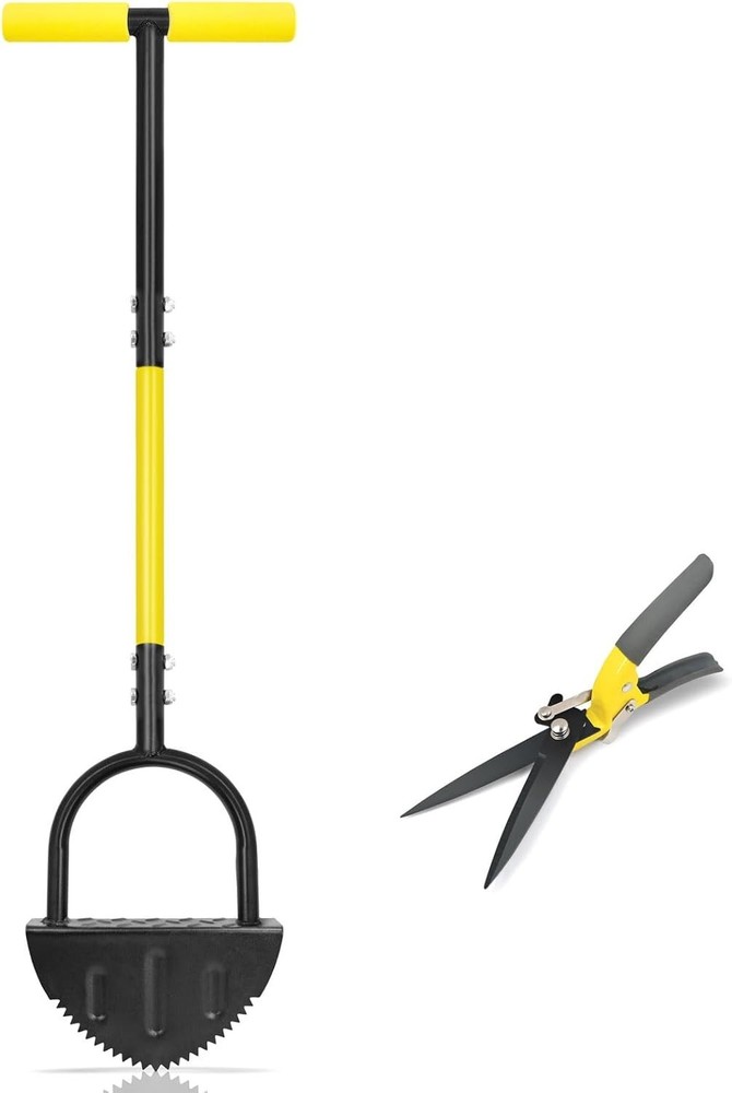 Half Moon Edger Garden Tool - Steel Blade, Ergonomic Handle, Yellow