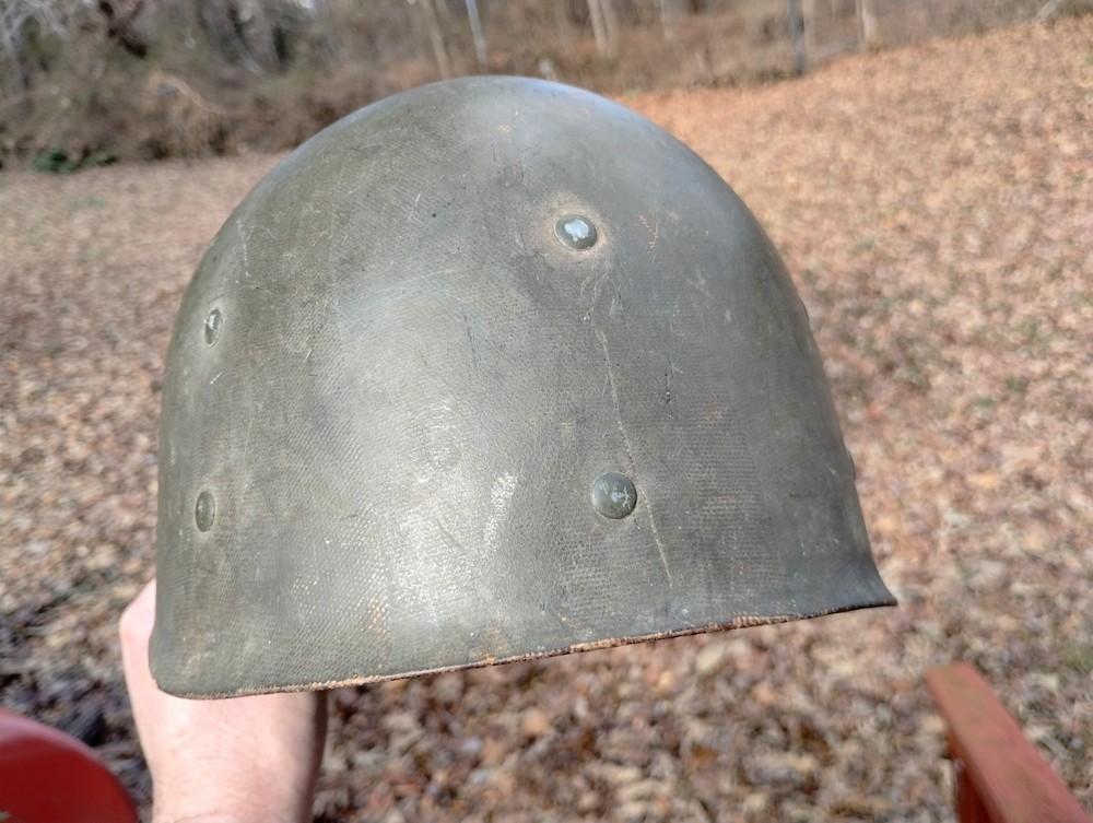 WW2 US Army M1 Helmet & Liner, front seam