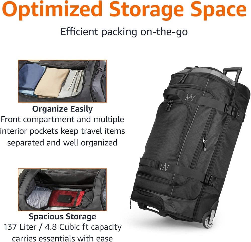35-inch Large Rolling Duffle Bag with Wheels and Handle