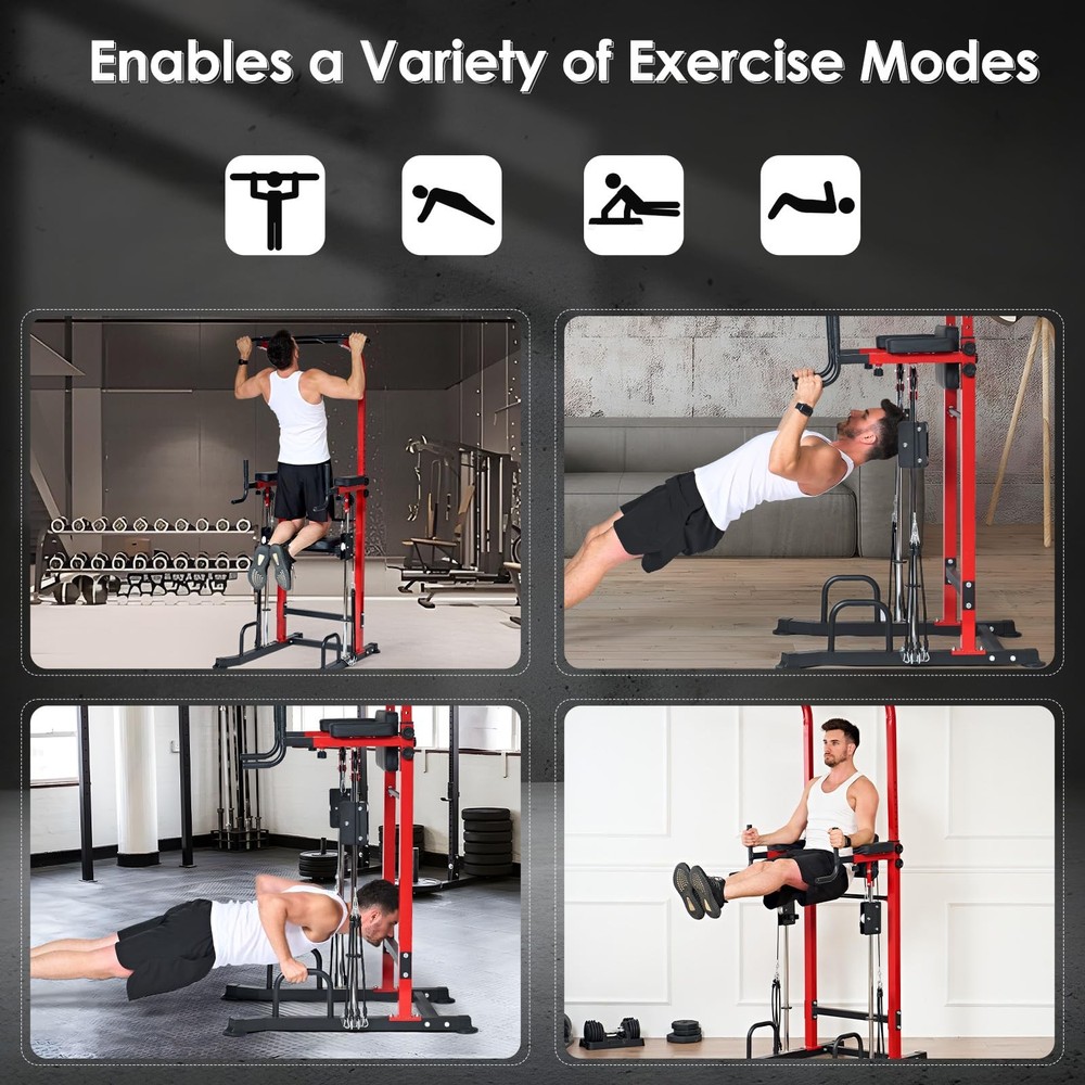 Power Tower Dip Station Pull Up Bar for Home Gym Multi-Function Adjustable He...
