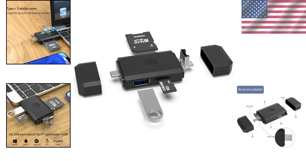 3-in-1 SD Card Reader: USB Type-C & Micro USB Adapter for Effortless Transfers