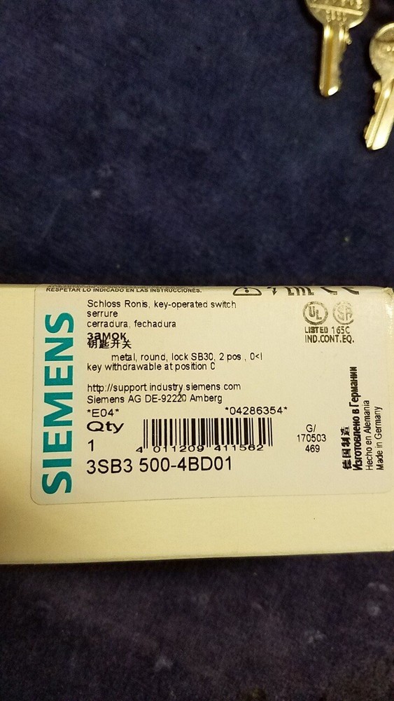 Siemens Key Selector Switch Operator 3SB3 500 4D01 Note! (No Contact Blocks)