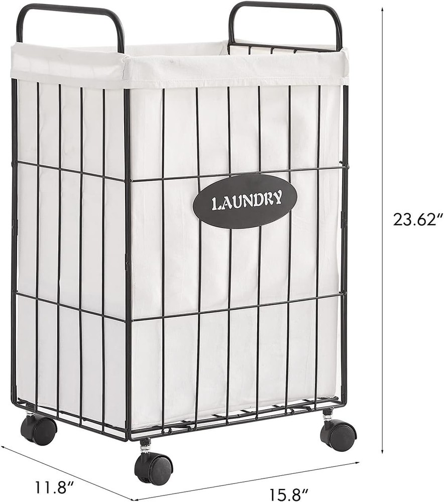 Iron Wire Laundry Hamper With Rolling Lockable Wheels, Folding Storage Basket...
