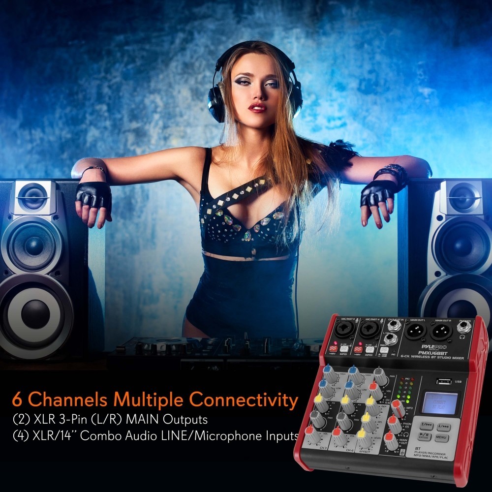 Pyle 4-Ch. Bluetooth Studio Mixer- Pro Audio Digital DJ Audio Mixer Console