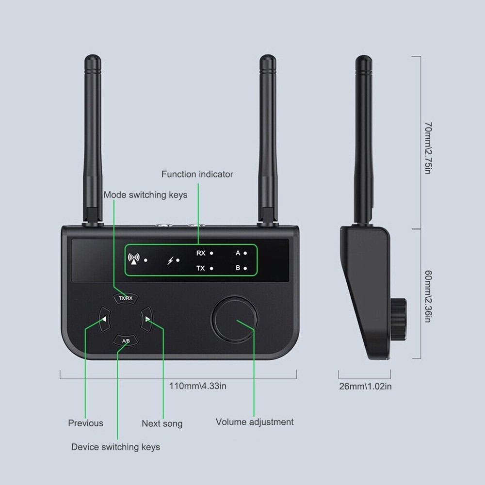 Bluetooth 5.3 Transmitter Receiver Long Range For TV Home Stereo Audio Adapter