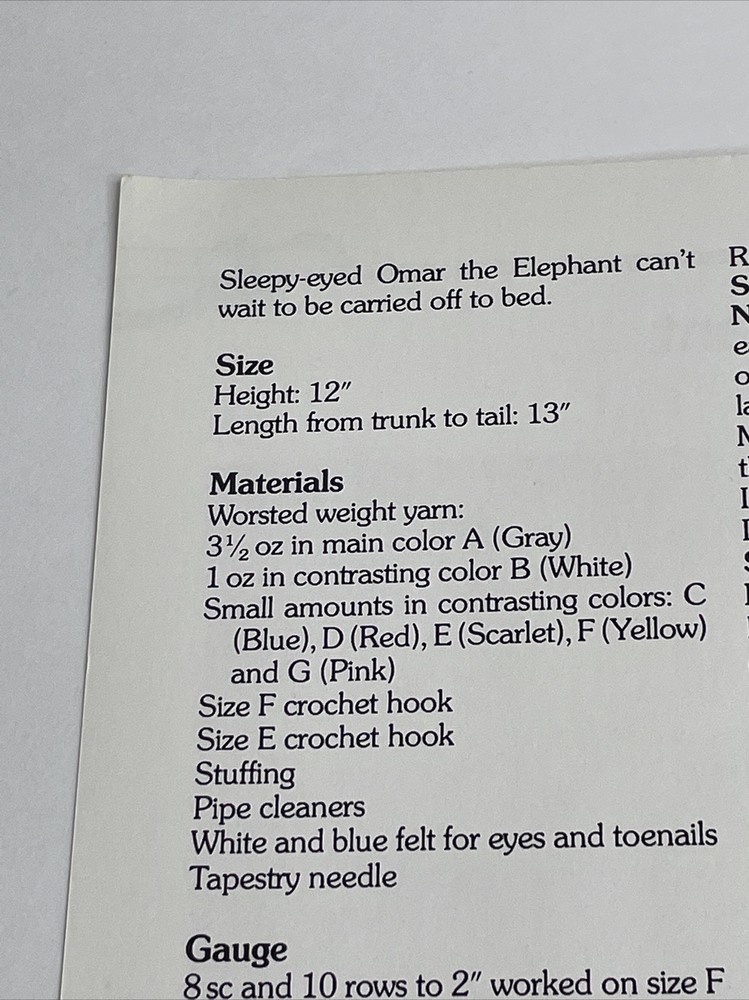 Marshall Cavendish Omar The Elephant Toy Crochet Pattern