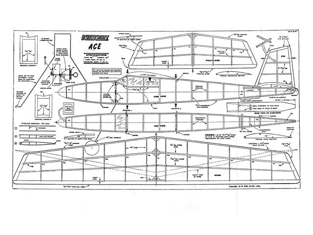 Ace Rubber Power 30" Model Airplane Printed Plans & Templates