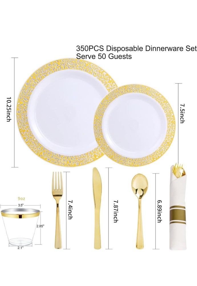 WELLIFE 335 Pieces Plastic Dinnerware,Disposable Lace Plates