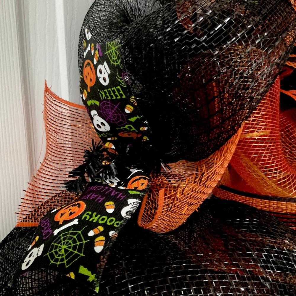 Happy Halloween Gothic Cat Deco Mesh Handmade Wreath