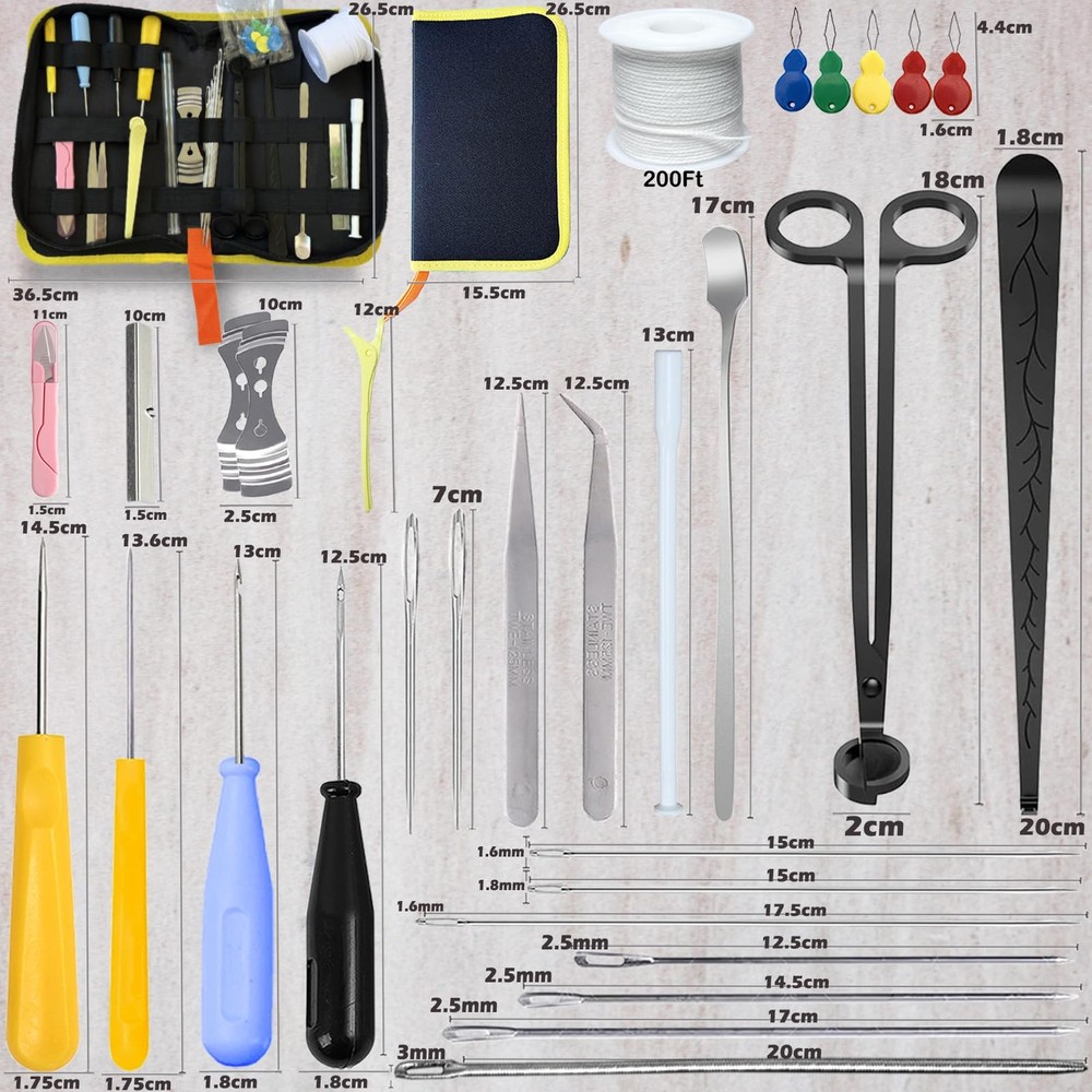 31PCS Wick Kits for Candle Making Wicks Inserting Nursing with Storage Bag La...
