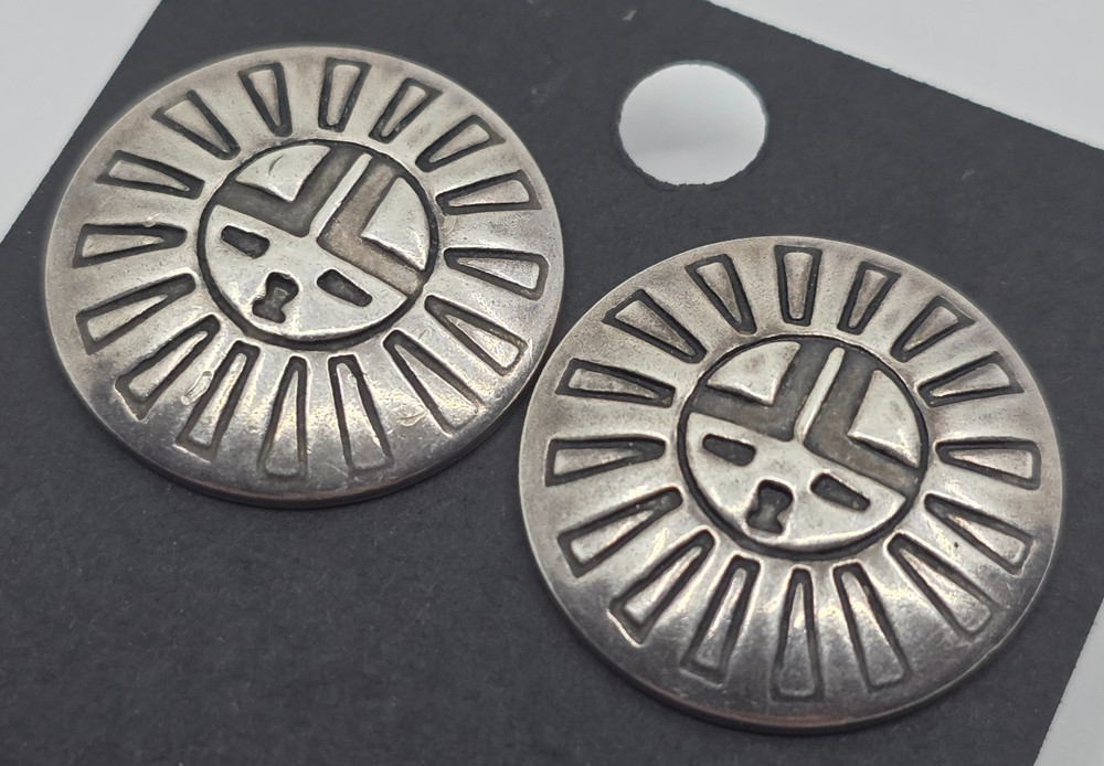 Native American Sterling Silver Sunface Overlay Post Back Earrings