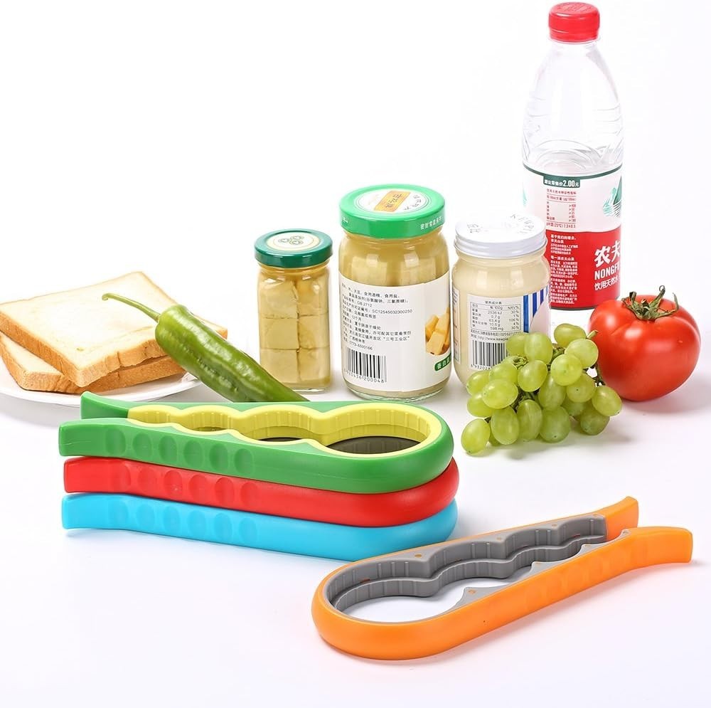 4-in-1 Multi-function Jar and Bottle Opener Easy-grip Orange Ergonomic Handle