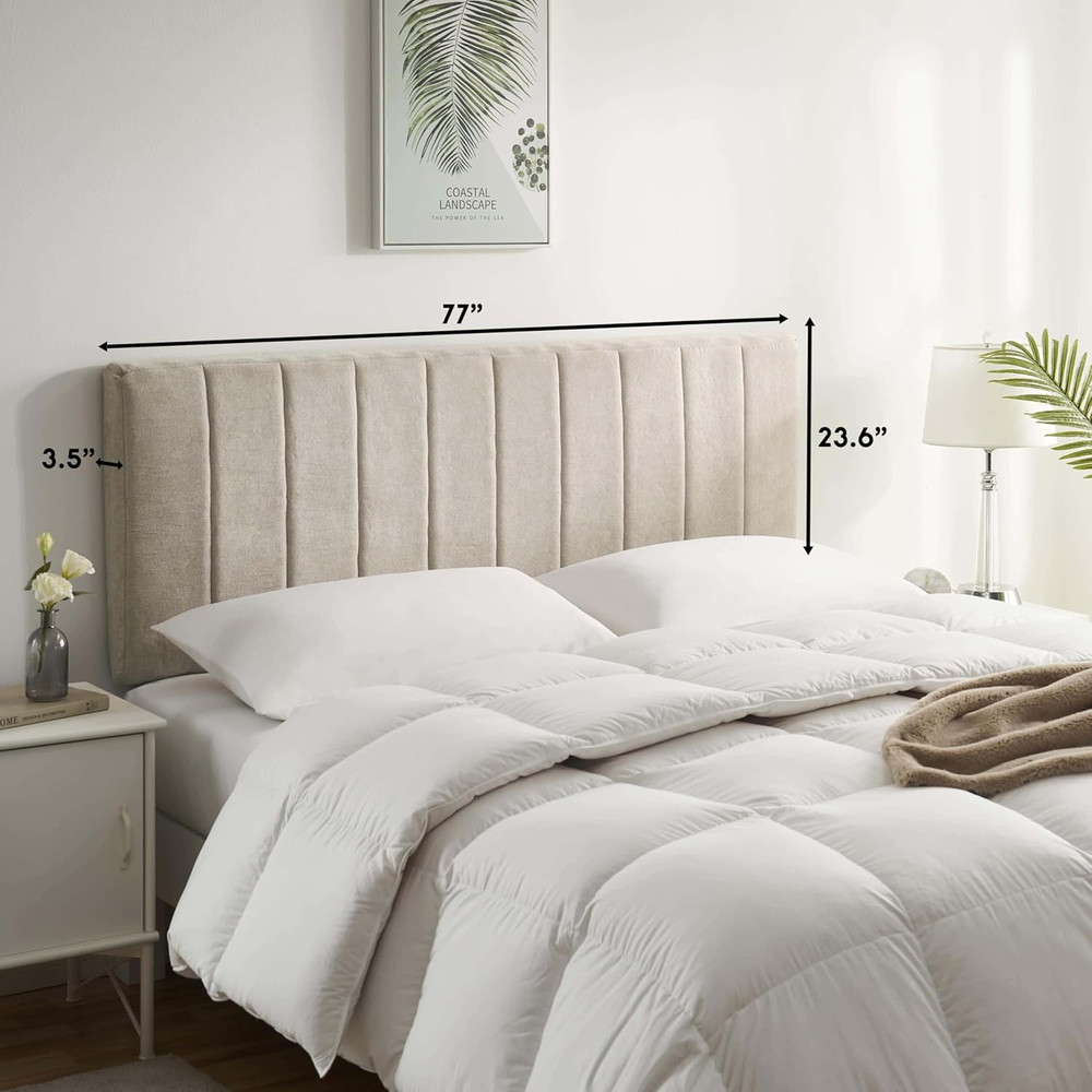 Beige Upholstered King Headboard - Easy Assemble & Soundproof Design