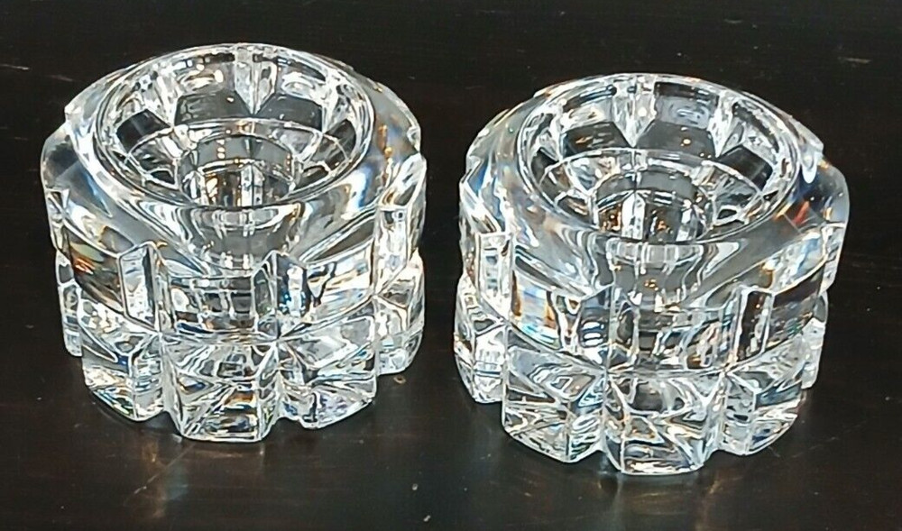 2 Clear Cut Crystal Tealight Candle Holders 1.77" Tall Width 2.7"