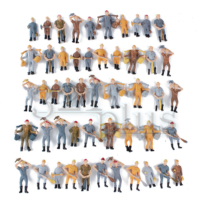 50 pcs. O Scale Figures Construction Worker Miniatures Plastic O Gauge 1:48