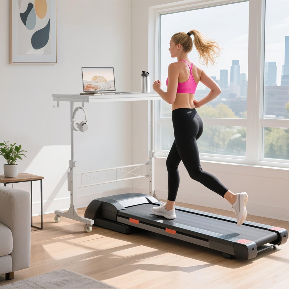 WINAZ Portable Walking Pad Desk, 32" White, Adjustable Height, On Wheels