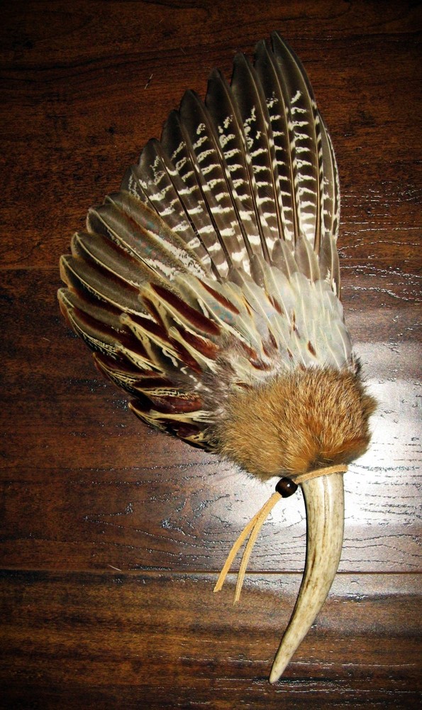 PHEASANT NATIVE AMERICAN SMUDGE FEATHER FAN ANTLER
