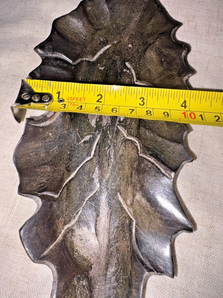 Set of 2 Unique Solid Heavy Metal Leaf Shaped Dish/Trays Sharp Oak or Maple