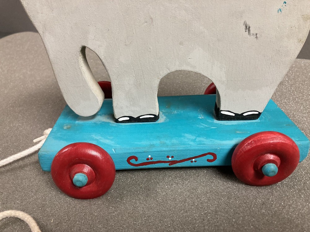 Vintage Wooden Grey Elephant Pull Toy