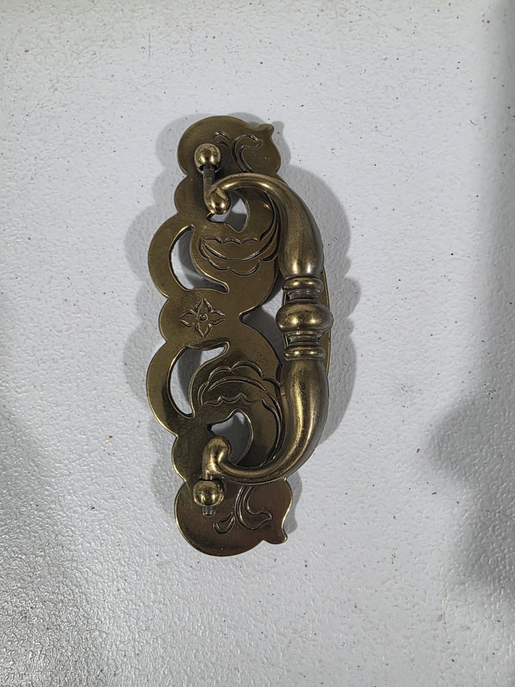 Vintage Brass Ornate Drawer Pull Bail Handle 6” Single No Screws