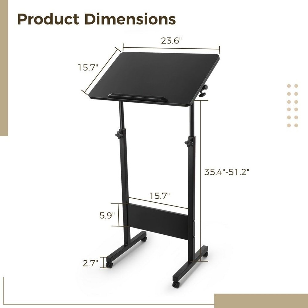 Mobile Podium, Adjustable Standing Desk with Caster Wheels, Adjustable Height...