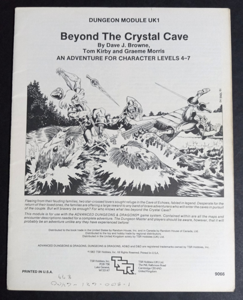 Advanced Dungeons & Dragons 1983 Module UK1 Beyond Crystal Cave #9066 Original