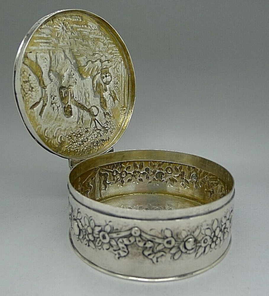 GERMAN SOLID 800 SILVER BOX HANAU GEORGE ROTH NICE SIZED COURTING SCENE W/ DOG